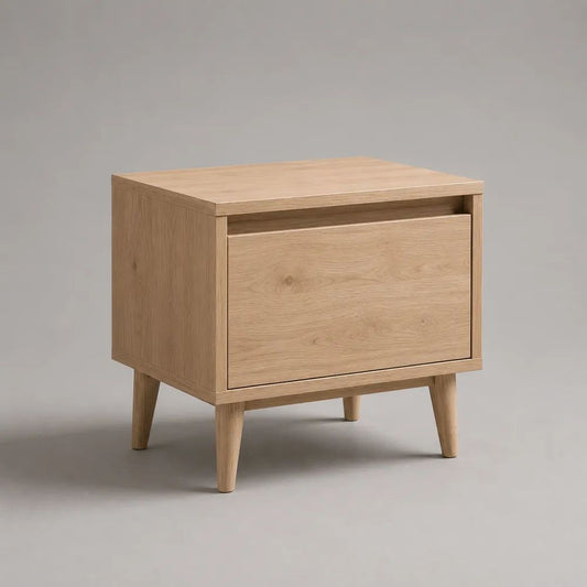 Comodino rettangolare in legno con cassetto, rovere naturale e marrone chiaro, 50 x 40 x 58 cm