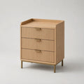 Cassettiera bassa rettangolare a 3 cassetti in legno e metallo, rovere naturale e ottone, 80 x 45 x 95 cm