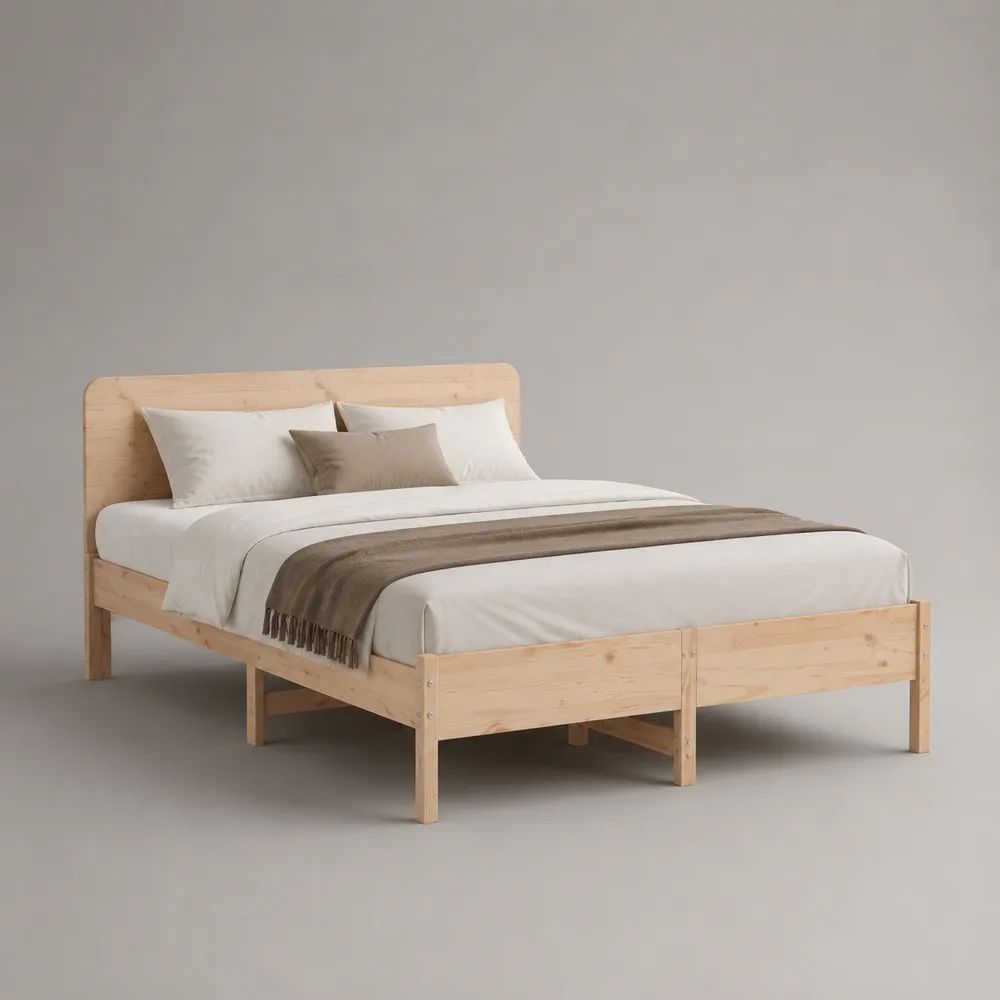 Letto matrimoniale 160 x 200 cm in legno massello di pino naturale con testiera e rete a doghe