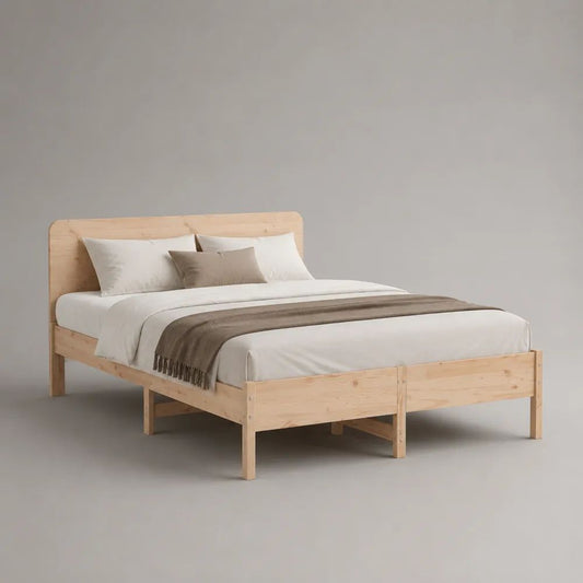 Letto matrimoniale 160 x 200 cm in legno massello di pino naturale con testiera e rete a doghe