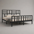 Struttura letto matrimoniale 160 x 200 cm in acciaio nero con rete integrata, testiera e pediera geometriche, 208 x 166 x 110 cm