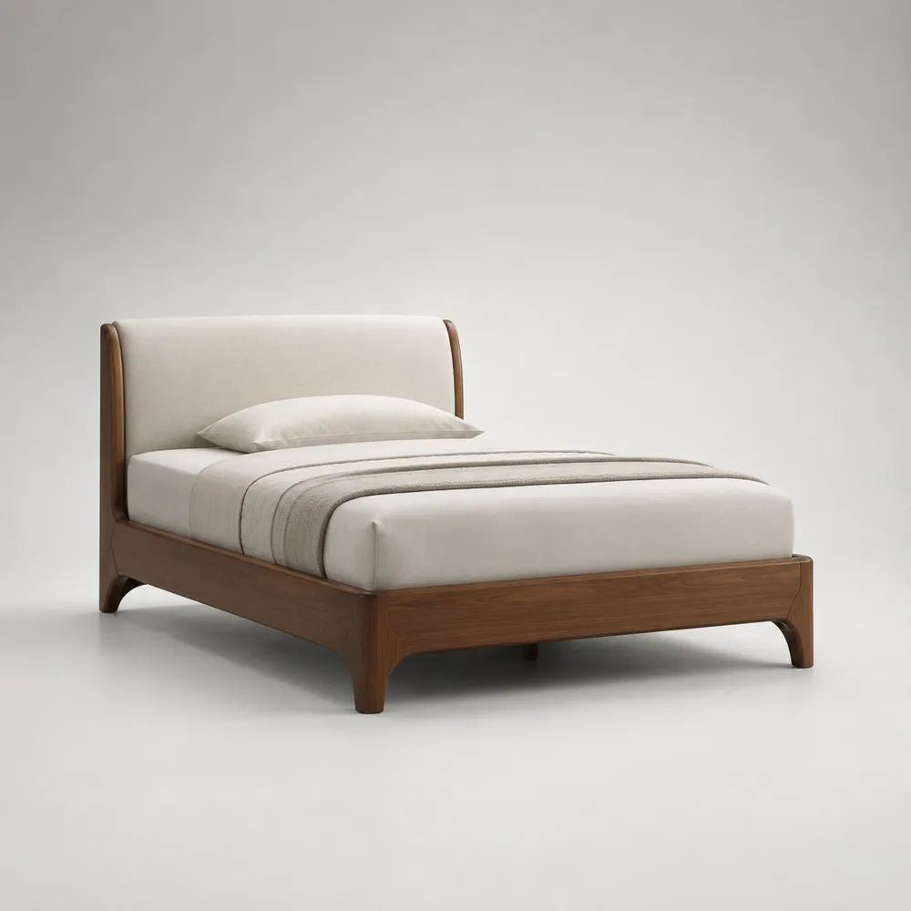 Letto matrimoniale imbottito in legno e tessuto Beige/Marrone, per materasso 160 x 200 cm, dimensioni 174 x 214 x 105 cm
