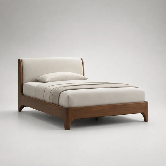 Letto matrimoniale imbottito in legno e tessuto Beige/Marrone, per materasso 160 x 200 cm, dimensioni 174 x 214 x 105 cm