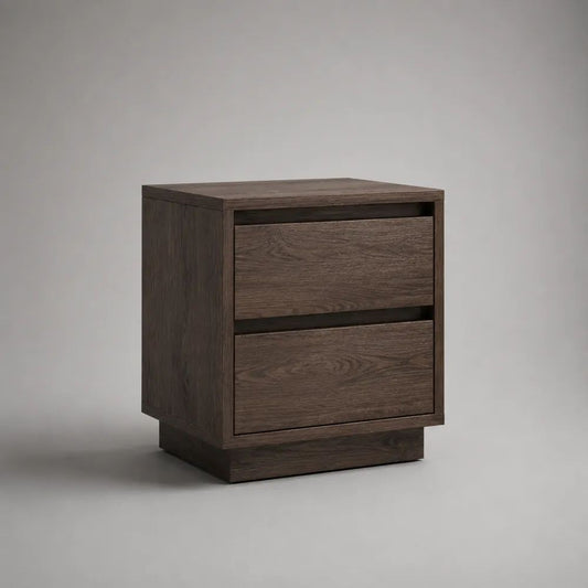 Comodino rettangolare con 2 cassetti in pannello truciolare melaminico marrone scuro, 45 × 40 × 55 cm