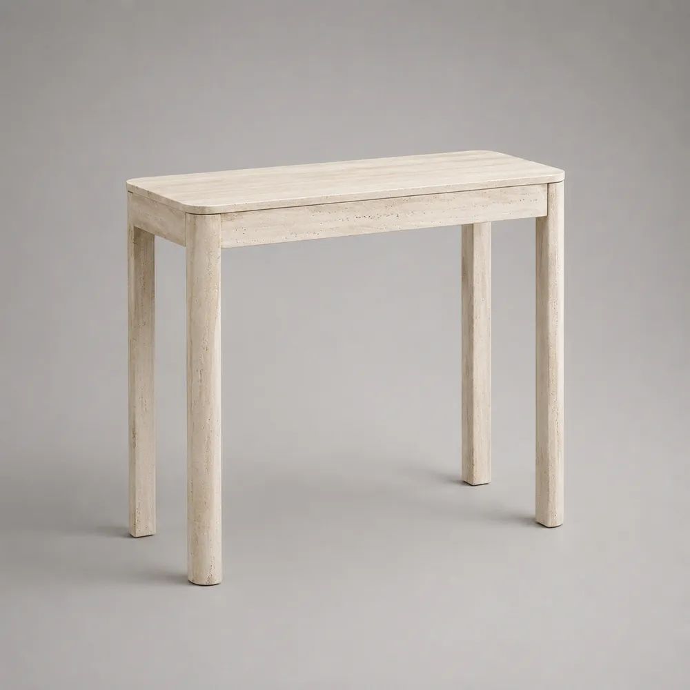 Tavolo consolle rettangolare in legno massello di pino bianco anticato, 100 × 35 × 80 cm