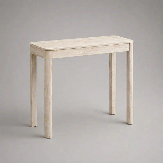 Tavolo consolle rettangolare in legno massello di pino bianco anticato, 100 × 35 × 80 cm