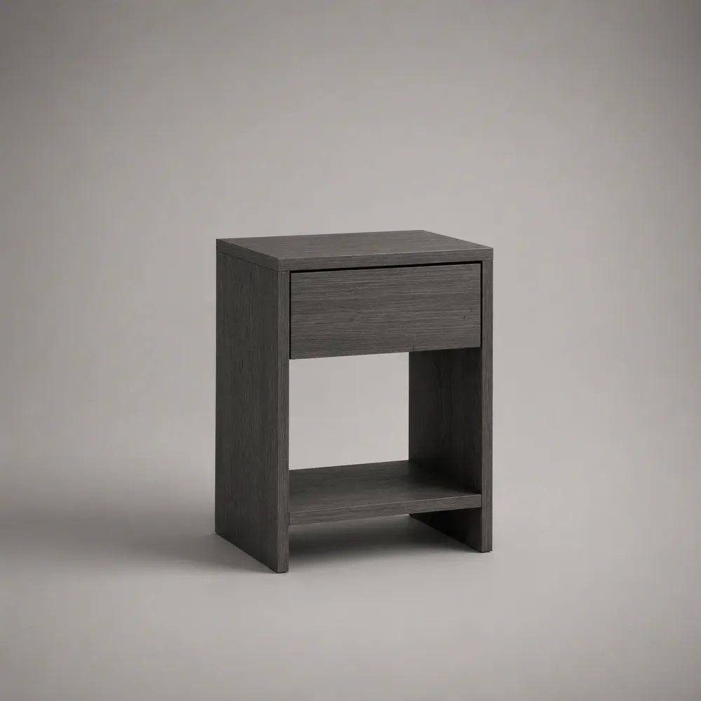 Comodino rettangolare in MDF con cassetto e ripiano aperto, grigio antracite, 40 x 35 x 55 cm