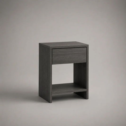 Comodino rettangolare in MDF con cassetto e ripiano aperto, grigio antracite, 40 x 35 x 55 cm