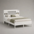 Letto matrimoniale 160 x 200 cm bianco con testiera libreria, 2 cassetti e rete a doghe, in truciolare e MDF