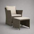 Set da giardino in rattan tortora con poltrona 69 x 72 x 91 cm, poggiapiedi 58 x 50 x 43 cm e cuscini crema