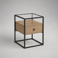 Comodino rettangolare con cassetto in MDF e acciaio, rovere naturale e nero, 40 x 35 x 55 cm