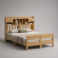 Letto matrimoniale in legno marrone chiaro con testiera libreria, 2 cassetti e rete a doghe, materasso 160 x 200 cm, dimensioni 218 x 171 x 170 cm