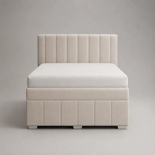 Letto matrimoniale imbottito 160 x 200 cm in poliestere beige crema con testiera a pannelli verticali