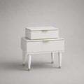 Comodino rettangolare in MDF con 2 cassetti, bianco e oro, 55 x 40 x 60 cm