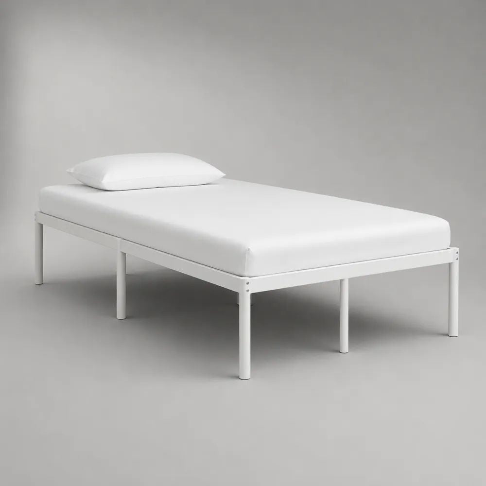 Letto singolo in acciaio bianco con materasso e cuscino, superficie di riposo 90 x 200 cm