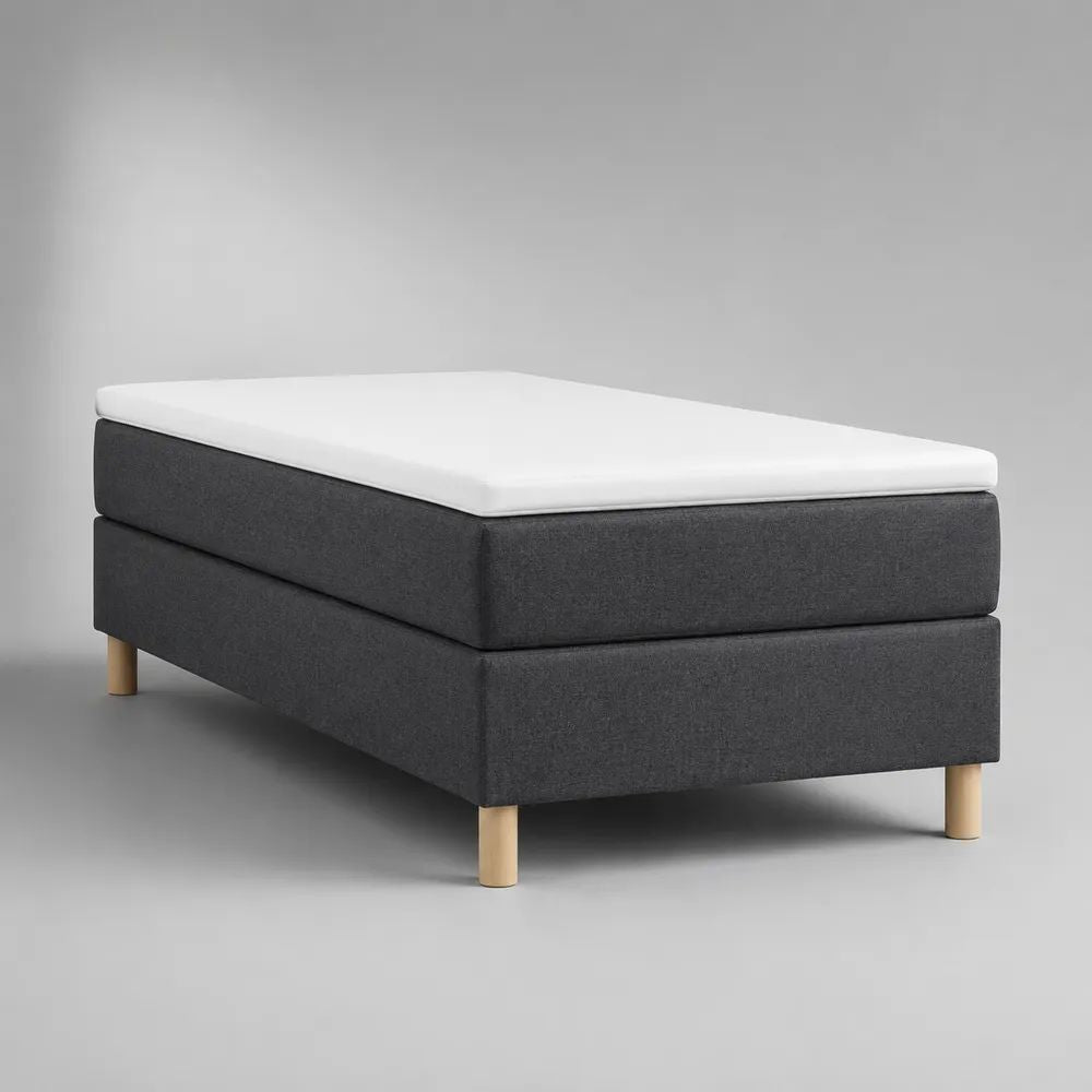Set letto singolo boxspring 90 x 200 cm grigio scuro e bianco con materasso a molle, topper in schiuma e rivestimento in tessuto