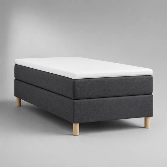 Set letto singolo boxspring 90 x 200 cm grigio scuro e bianco con materasso a molle, topper in schiuma e rivestimento in tessuto