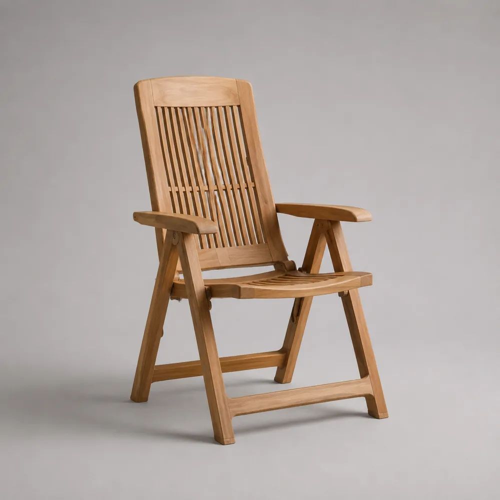Sedia da giardino reclinabile e pieghevole in teak massello con braccioli, marrone naturale, 60 x 70 x 105 cm