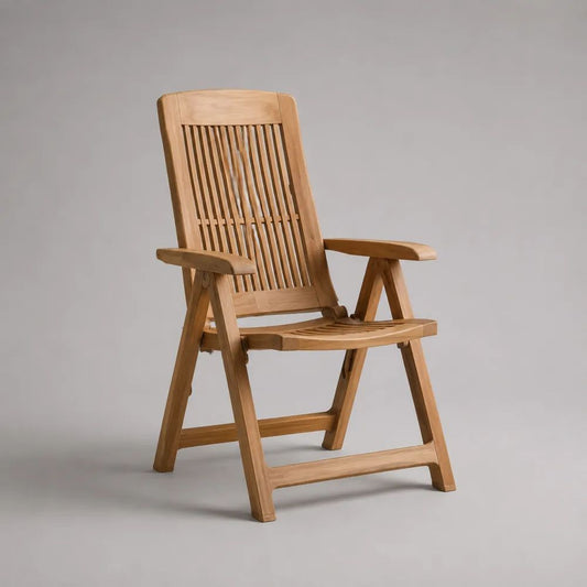 Sedia da giardino reclinabile e pieghevole in teak massello con braccioli, marrone naturale, 60 x 70 x 105 cm