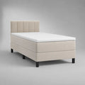 Letto singolo boxspring imbottito beige con materasso, sovramaterasso e testiera, superficie di riposo 90 x 200 cm, dimensioni 100 x 210 x 110 cm