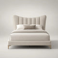 Letto matrimoniale imbottito 160 x 200 cm in bouclé di poliestere beige con testiera alata e rete a doghe, 190 x 220 x 140 cm