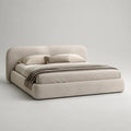 Letto matrimoniale imbottito in tessuto beige crema con testiera arrotondata e rete a doghe, per materasso 160 x 200 cm, 190 x 225 x 100 cm