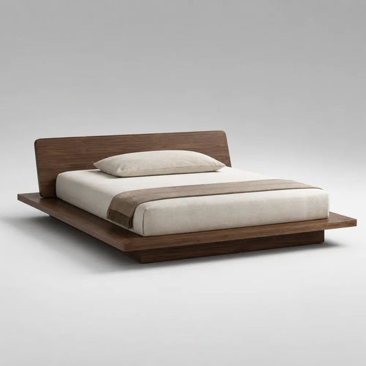 Letto matrimoniale a piattaforma 160 × 200 cm in MDF marrone noce con testiera inclinata, 230 × 220 × 88 cm