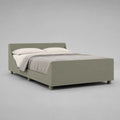 Letto matrimoniale imbottito verde oliva in tessuto e legno, rete 160 x 200 cm, dimensioni 174 x 218 x 100 cm